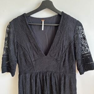 Free People Dress 4 Black Mountain Laurel Lace Witchy Whimsigoth Midi